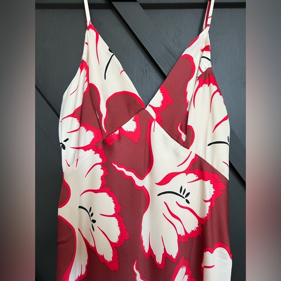 NWT Anthropologie Red and White Sleeveless V-Neck Slip Midi Dress, Size Medium - Picture 6 of 8